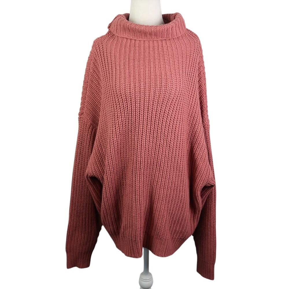 Free People Swim Too Deep Rose Pink Slouchy Turtleneck Sweater S